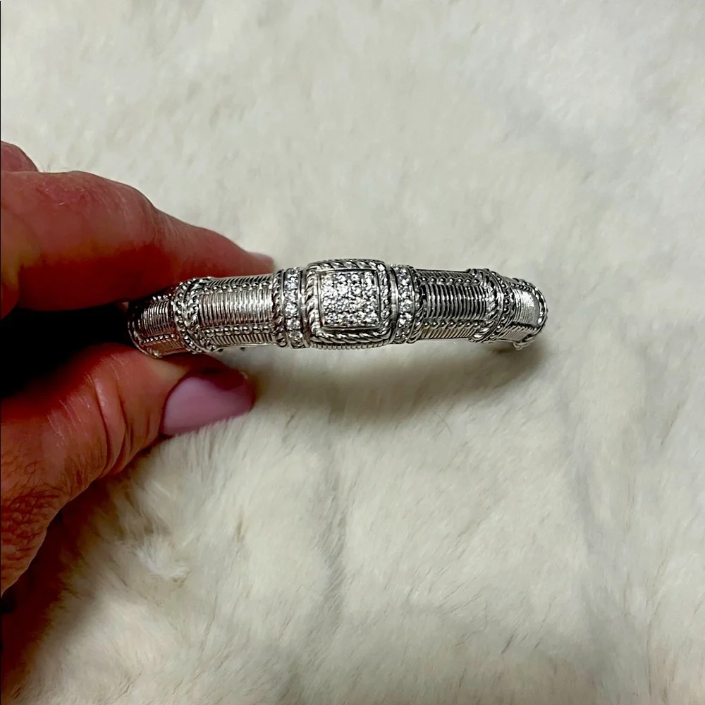 Judith Ripka Silver Textured Bangle Bracelet - Picture 5 of 9